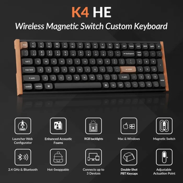 کیبورد مکانیکال گیمینگ کیکورن مدل K4 HE Custom Magnetic Switch - Image 7
